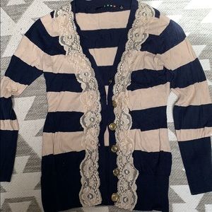 Navy and tan cardigan